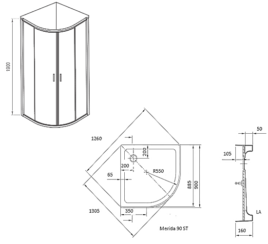 чертеж схема душевой кабины Ravak X-Point xp1cp4-90