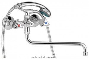 Змішувач двохвентильний з довгим виливом та душем Mofem колекція Metal plus хром 145-0001-15
