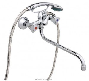 Змішувач двохвентильний з довгим виливом та душем Rubineta колекція Globo хром R1SK02