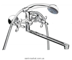 Смеситель двухвентильный с длинным изливом и душем Rubineta коллекция Milano хром M1CK06