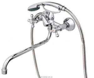 Смеситель двухвентильный с длинным изливом и душем Rubineta коллекция Cross хром C1SK06