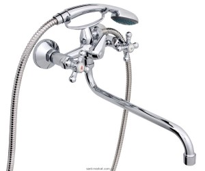 Смеситель двухвентильный с длинным изливом и душем Rubineta коллекция Rubin хром R1SK06