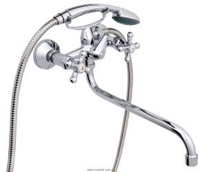 Змішувач двохвентильний з довгим виливом та душем Rubineta колекція Rubin хром R1SK06