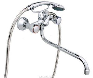 Смеситель двухвентильный с длинным зливом и душем Rubineta коллекция Globo хром C1SK02