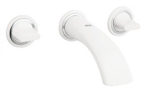 Змішувач для раковини двухвентильний настінний каскадний з донним клапаном Grohe Ondus білий 20152LS0