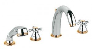 Смеситель двухвентильный на борт ванны с душем Grohe коллекция Sinfonia хром/золото 25033IG0