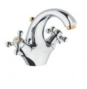 Змішувач для раковини двухвентильний з донним клапаном Grohe колекція Sinfonia хром / золото 21012IG0