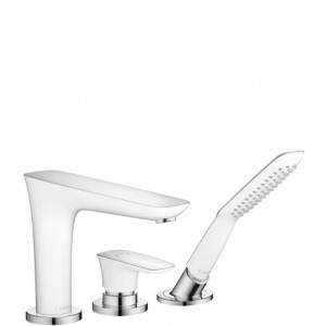 Змішувач одинважільний на борт ванни з душем Hansgrohe колекція PuraVida хром / білий 15432400