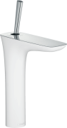 Смеситель для раковины с джойстиком и донным клапаном высокий Hansgrohe PuraVida хром/белый 15081400