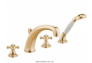 Змішувач двохвентильний на борт ванни з душем Kludi колекція Adlon білий / золото 515244520