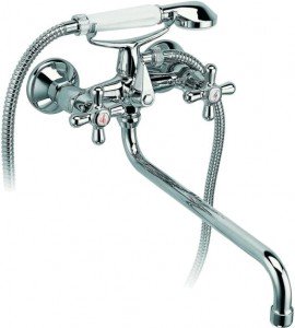 Змішувач двохвентильний з довгим виливом та душем Ferro колекція Retro хром XR11A