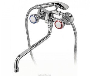 Змішувач двохвентильний з довгим виливом та душем Ferro колекція Standard хром BST11A