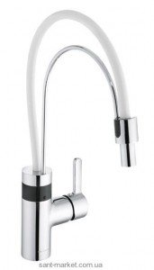 Сенсорный смеситель для кухни с выдвижной лейкой Kludi E-Go однорычажный белый-хром 422050575