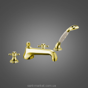 Смеситель двухвентильный на борт ванны с душем Kludi коллекция Adlon белый/золото 515254520