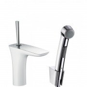 Смеситель для раковины с джойстиком и душем Hansgrohe коллекция PuraVida хром/белый 15275400