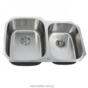 Мийка для кухні асиметрична (нестандартна) Kraus 2 чаші під стільницю нержавіюча сталь хром KBU-24