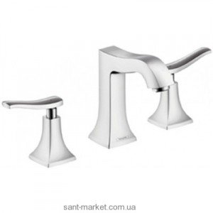 Смеситель для раковины двухрычажный с донным клапаном скрытый Hansgrohe Metris Classic никель 31073820