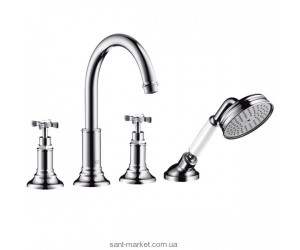 Змішувач двохвентильний на борт ванни з душем Hansgrohe колекція Axor Montreux нікель 16546820