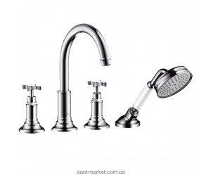 Змішувач двохвентильний на борт ванни з душем Hansgrohe колекція Axor Montreux нікель 16546820