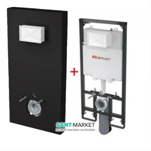 Система инсталляции для подвесного унитаза AlcaPlast Sadromodul Slim M1204 + черный короб Slimbox