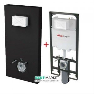 Система інсталяції для підвісного унітазу AlcaPlast Sadromodul Slim M1204 + чорний короб Slimbox