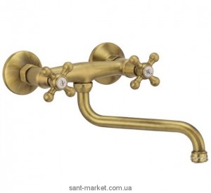 Смеситель двухвентильный с длинным изливом Fiore коллекция Margot бронза 26064200 Old Bronze