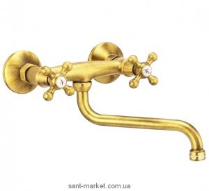 Змішувач двохвентильний з довгим виливом Fiore колекція Margot золото 26064200 Gold