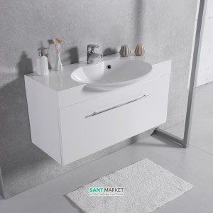 Тумба подвесная Буль-Буль Sumatra 972х399х485  с раковиной Carme 980 искусственный камень белый 11909912200