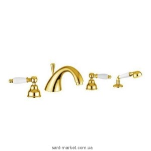 Смеситель двухвентильный на борт ванны с душем EMMEVI коллекция Deco Ceramic золото ОR121120
