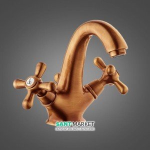 Смеситель для раковины двухвентильный с донным клапаном EMMEVI коллекция Deco Classic медь RA12013