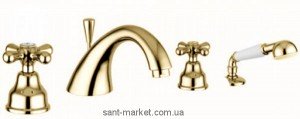 Смеситель двухвентильный на борт ванны с душем EMMEVI коллекция Deco Classic золото OR12120