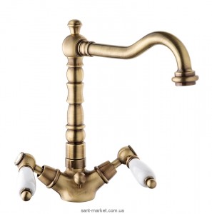 Смеситель для раковины двухрычажный с донным клапаном высокий EMMEVI Deco Ceramic бронза BR121613