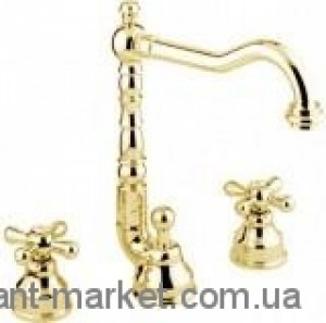 Смеситель для раковины двухвентильный с донным клапаном высокий EMMEVI Deco Old золото OR12643