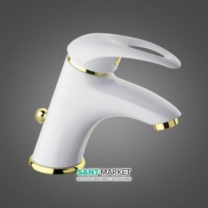 Змішувач для раковини одноважеля з донним клапаном EMMEVI колекція Luxor білий / золото BO7003R