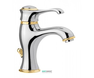 Смеситель для раковины однорычажный с донным клапаном EMMEVI коллекция Tiffany хром/золото CO6003