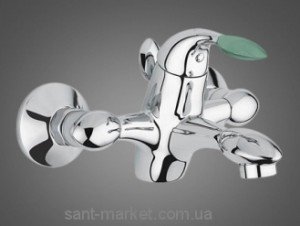 Смеситель однорычажный для ванны с коротким изливом EMMEVI коллекция Trilly хром/зеленый CV51001