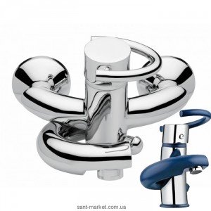 Смеситель однорычажный для ванны с коротким изливом EMMEVI коллекция Twist хром/синий CBL6601