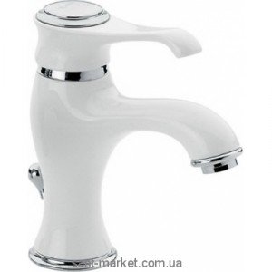 Смеситель для раковины однорычажный с донным клапаном EMMEVI коллекция Tiffany хром/белый BC6003