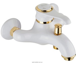 Змішувач одинважільний для ванни з коротким виливом EMMEVI колекція Tiffany білий / золото BO6001