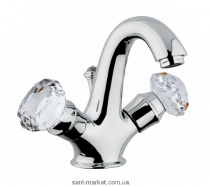 Смеситель для раковины двухвентильный cо Сваровски и донным клапаном Bugnatese Axo хром AXOCR634H