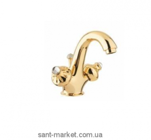 Змішувач для раковини двухвентильний cо Сваровські та донним клапаном Bugnatese Axo золото AXODO634C