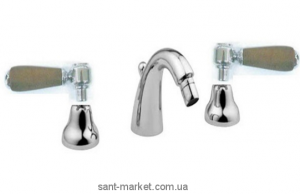 Bugnatese Змішувач OLD'800 для біде (на 3 отвори) з ручкою дерево бронза OLDBR025U legno