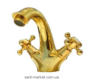Смеситель для раковины двухвентильный с донным клапаном Bugnatese коллекция Lady золото LADDO934
