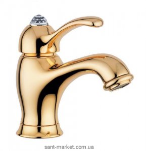 Смеситель для раковины с донным клапаном и камнем Сваровски Bugnatese Lem золото LEMDO1913 kristal