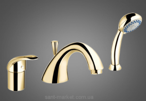 Смеситель однорычажный на борт ванны с душем EMMEVI коллекция Luxor золото OR70120R