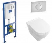 Унитаз подвесной Villeroy&Boch O.Novo 5688H101 укороченный + Сиденье + Инсталляция ViConnect 92246100 + Кнопка смыва 92248561