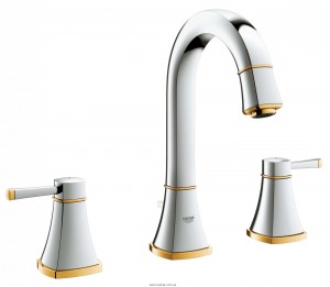 Смеситель для раковины двухрычажный с донным клапаном скрытый Grohe Grandera хром/золото 20389IG0