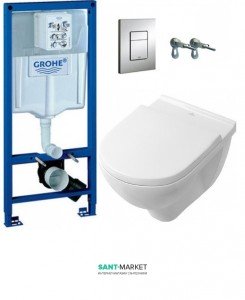 Унитаз подвеснойVilleroy&Boch O.Novo + Сиденье + Комплект Grohe Rapid SL 4 в 1 387760HR