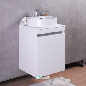 Тумба подвесная Буль-Буль Sheldon 493х444х646 с раковиной Renata 430 и столешницей белый Sheldon 50