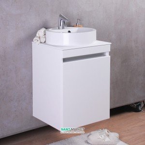 Тумба підвісна Буль-Буль Sheldon 493х444х646 з раковиною Renata 430 і стільницею білий Sheldon 50